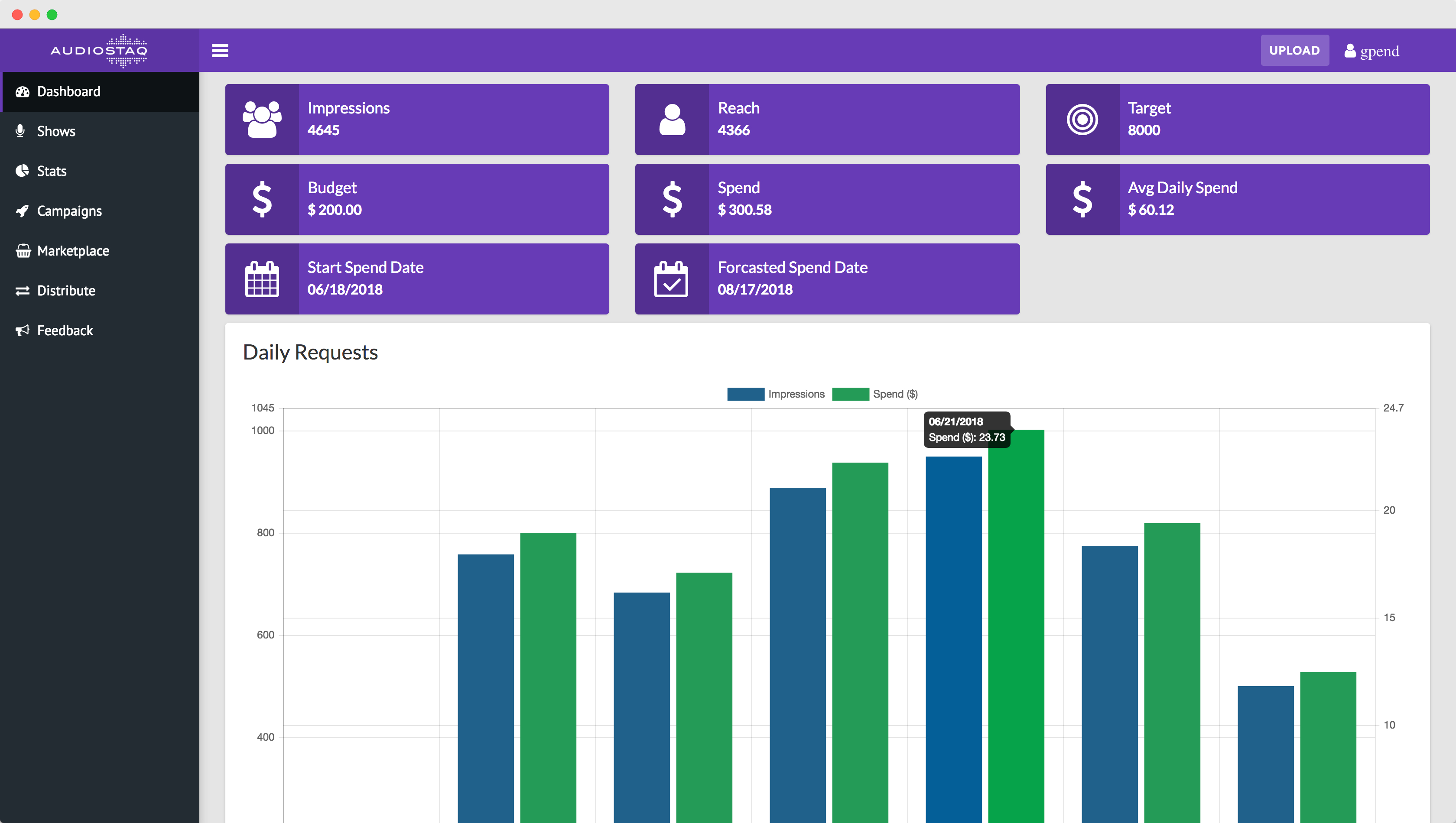 audiostaq dashboard